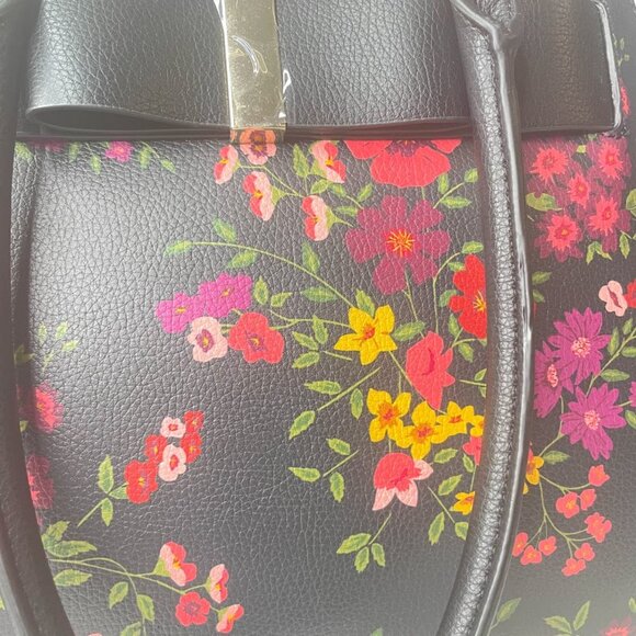 APT 9 Satchel Purse Womens Dark Floral Handbag Bow Detail Crossbody Shoulder Bag - Picture 2 of 7